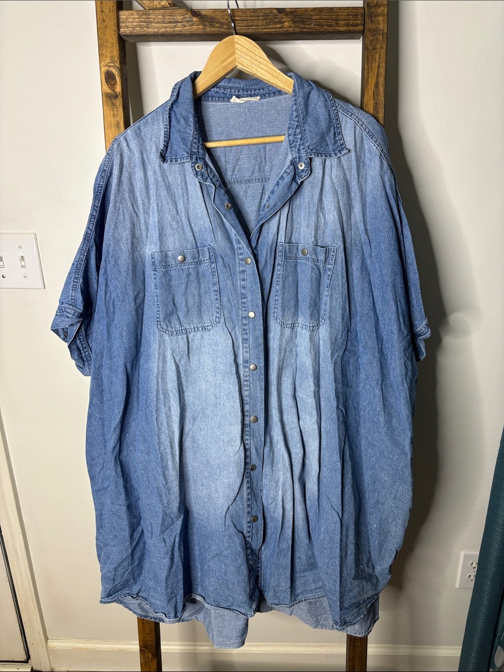 Andthewhy Light Blue Denim Shirt Mini Dress - Relaxed Button-Front Size L